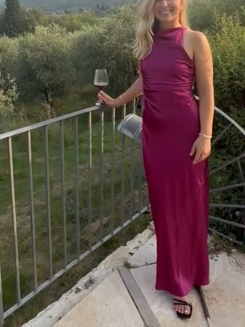 Reformation Magenta Satin Maxi Dress